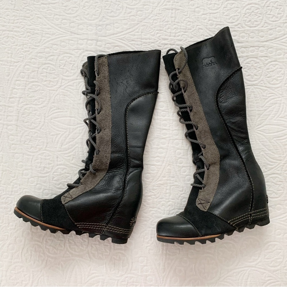 RARE🔥 Sorel Cate the Great‎ Wedge Lace-Up Leather Boots, Black - Picture 5 of 12
